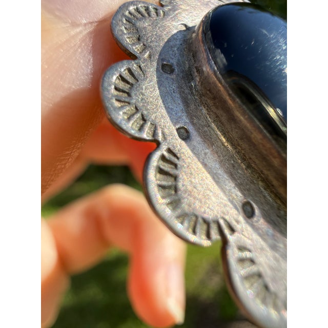 Vintage Taxco Mexico Sterling Silver Black Onyx Flower Pendant For Sale In Orlando - Image 6 of 12