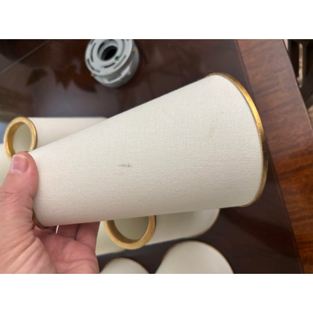 Aerin for Visual Comfort 3 Light Montreuil Small Wall Sconces in Gilt Gold With Original Off White Linen Shades, Set of Four For Sale - Image 10 of 10