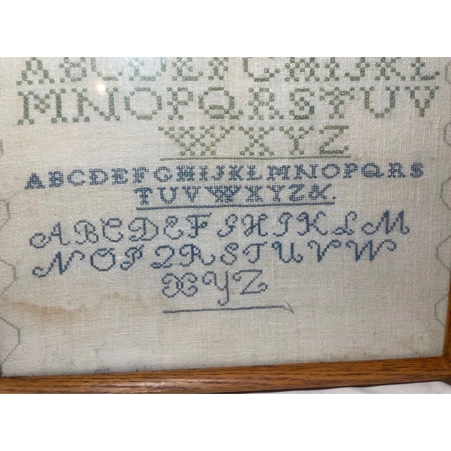 White Antique 1800's Handmade Embroidered Linen Needlepoint Sampler 19th Century Art For Sale - Image 8 of 10