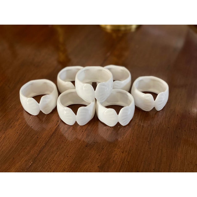 Vintage Sigma Bone China White Shell Napkin Rings- Set of Six For Sale - Image 6 of 7