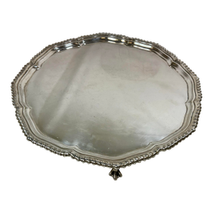 Vintage Scalloped Edge Silver Plate Serving Tray/Platter With Talon Claw Feet From Harrods in England - Circa 1970