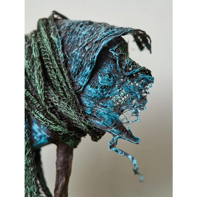 Metal Modern Figural Sculpture on Pedestal For Sale - Image 7 of 9