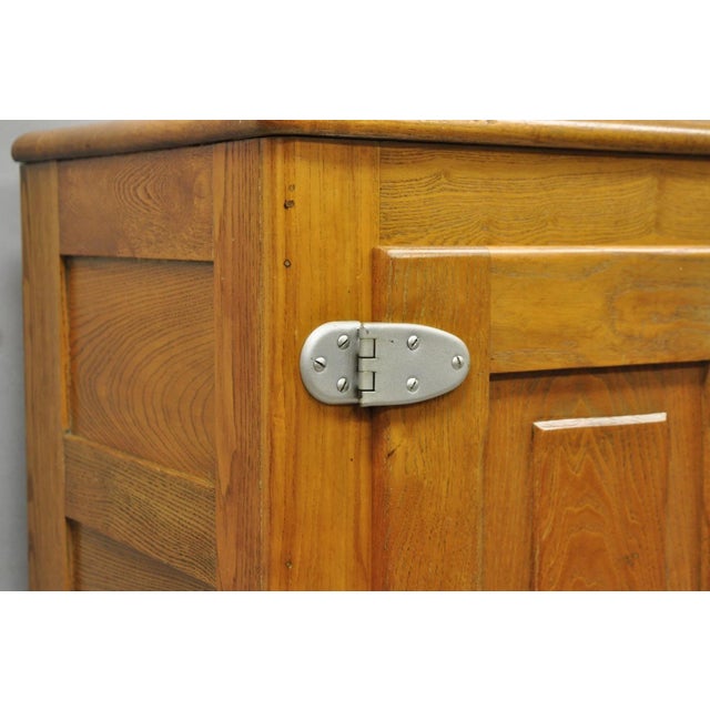 Antique Rh Macy Co Victorian Oak Wood 3 Door Ice Box Vintage Refrigerator Chest For Sale - Image 11 of 18