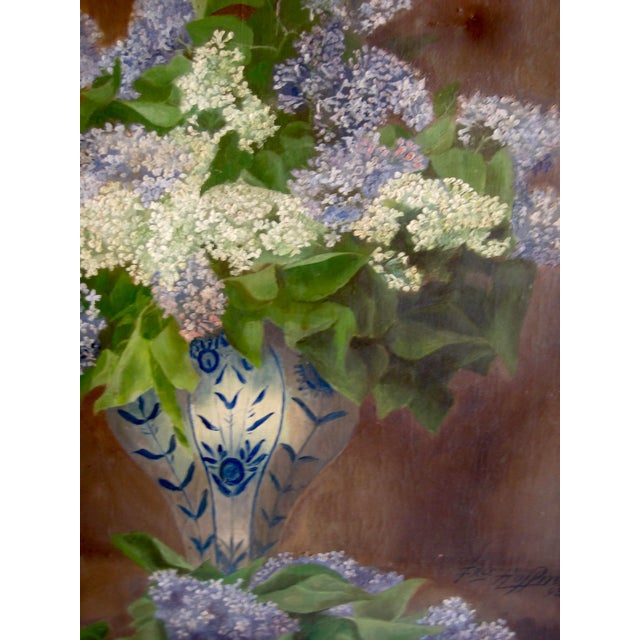 Late 19th Century Still Life Glycine in a Vase Oil Painting 19th Century, Framed For Sale - Image 5 of 12
