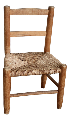Antique Children's Chair in Wood with Straw Seat, 1970s