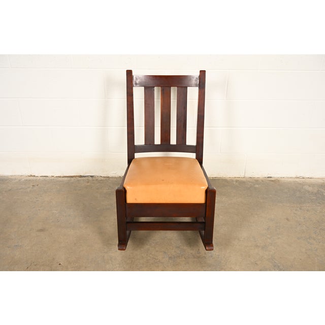 Mission L. & J. G. Stickley Antique Mission Arts & Crafts Mahogany Rocking Chair, Circa 1902 For Sale - Image 3 of 10