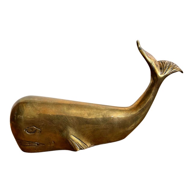 Vintage Solid Brass Nautical Whale Paperweight Sculpture For Sale