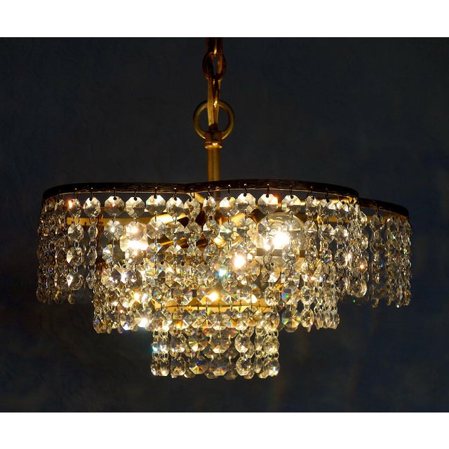 Brass and Lead Crystal 3-Light Chandelier from Palwa, 1960s For Sale - Image 9 of 10