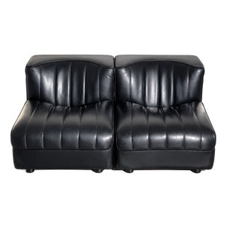 Black Leather 9000 Modular Sofa by Tito Agnoli for Mobilier International, 1975, Set of 2 For Sale