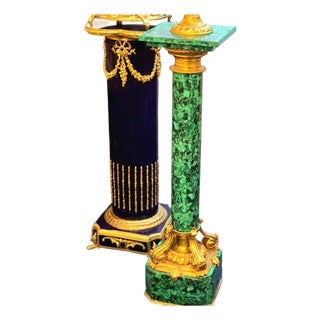 Rococo Marbleized Green Pedestal With Gold Leaf Details For Sale