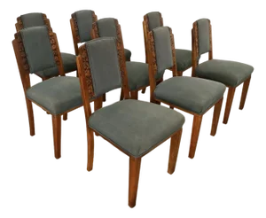 1930’s Art Deco Walnut Dining Chairs - Set of 8