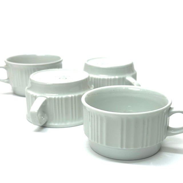 Elegant Low-Profile White Porcelain Mugs by Naaman Israel - Set of 4 For Sale - Image 4 of 5