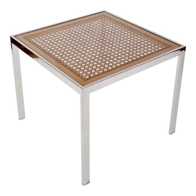 Mid Century Modern Chrome and Cane Occasional Table in the Style of Milo Baughman For Sale