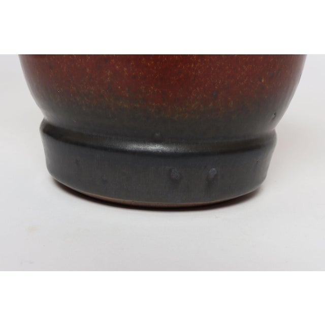 Metallic Slate and Matte Red Glaze Variegated Ceramic Planter by Deanna Nichols For Sale - Image 13 of 18