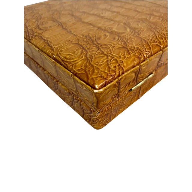 Vintage Mid-Century Backgammon Game Set Faux Crocodile Travel Case For Sale - Image 12 of 18