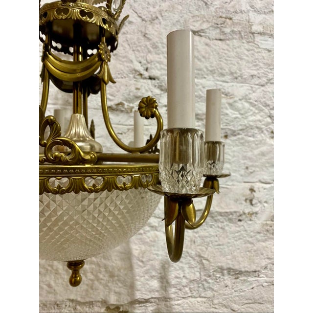 Neoclassical Vintage Neo-Classical Style Metal & Faceted Glass Chandelier For Sale - Image 3 of 7