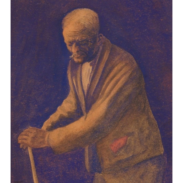 Hans Thoma (1839 Bernau - 1924 Karlsruhe), Stooped Old Man with Walking Stick and Cigarette, circa 1900. Watercolor and...