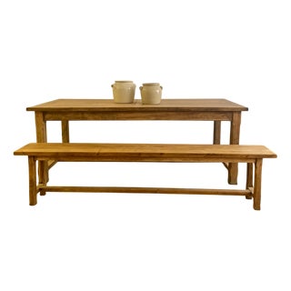French Dining Table in Oak with Benches, Set of 3 For Sale