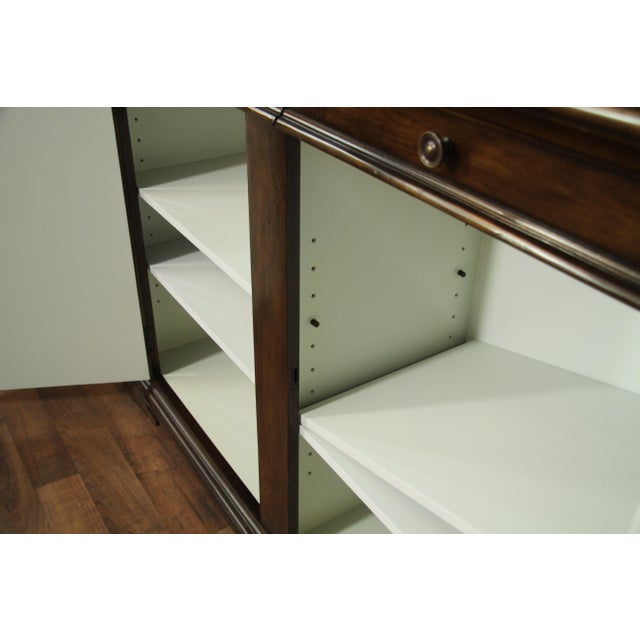 Large-Scale Solid Walnut Sideboard With Burly Inlay, Keyed Doors, Adjustable Shelves and White Pigmented Lacquer Interior For Sale In New York - Image 6 of 14