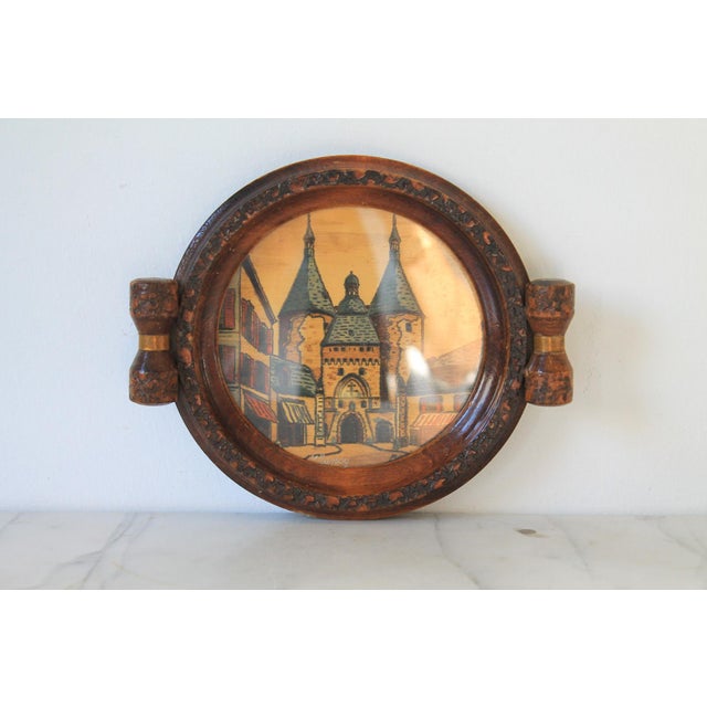 Folk Art Vintage Folk Art Wood Inlaid Marquetry Tray For Sale - Image 3 of 10
