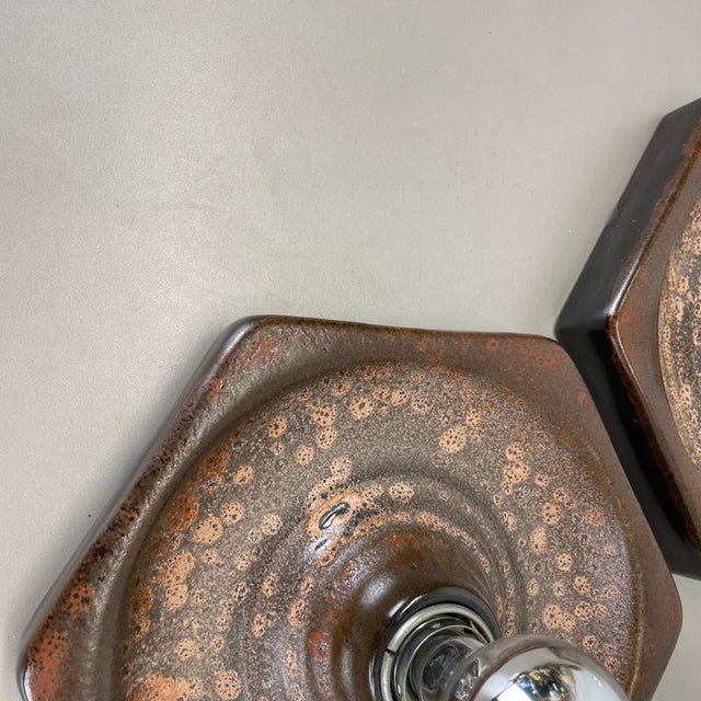 Brown Ceramic Sputnik Wall Lights from Pan Keramik, Germany, 1970s, Set of 3 For Sale - Image 4 of 18