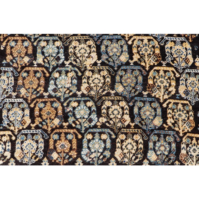 Colorful Blue Antique Persian Hamadan Rug With All-Over Tribal Motifs 4'0 X 5'5 For Sale In Atlanta - Image 6 of 11