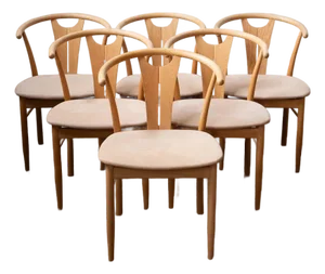 1970s Danish Wegner Style Oak Wishbone Dining Chairs - Set of 6