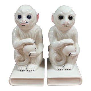 1970s Ceramic Monkey Bookends - a Pair For Sale