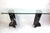 Striking rectangular glass dining or center table. Elegant design geometric black marble supports. Excellent original...