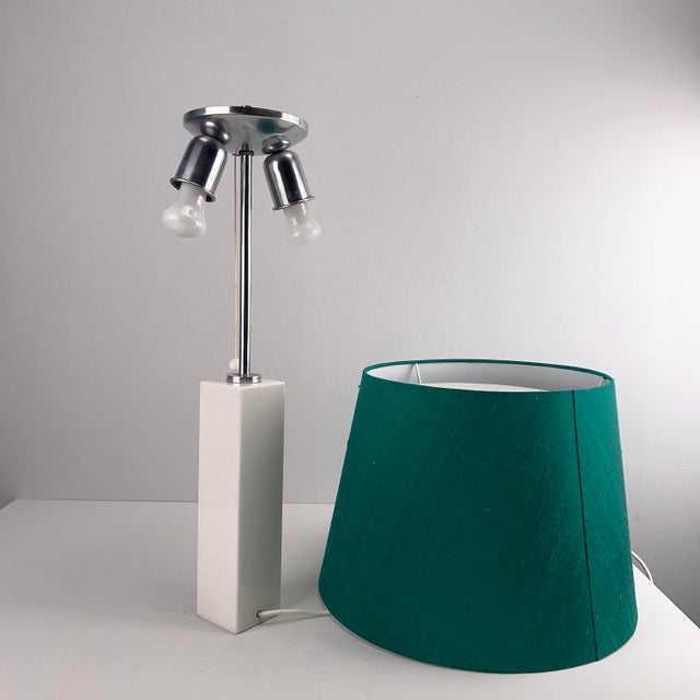 Minimalist Model 180 Table Lamp with Marble Base and Green Silk Shade by Florence Knoll for Knoll International, 1965 For Sale - Image 10 of 13