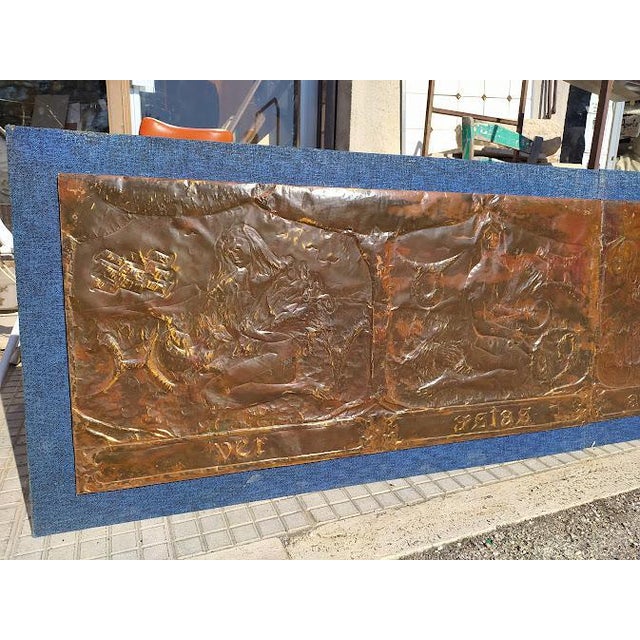 Framework embossed on two copper panels depicting the four seasons and the zodiac signs Italy 1970 made on copper panels...