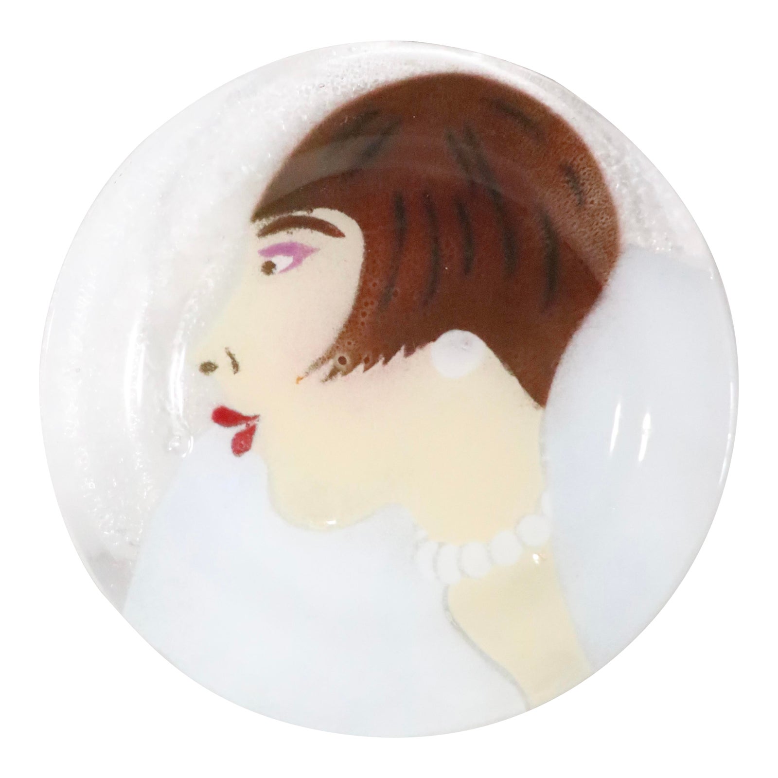 St. Luke Glass Flapper Girl Motif Plate C 1980's | Chairish