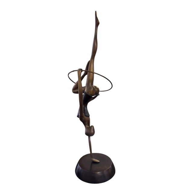 Traditional 1980s Maitland-Smith Handmade Brass Ballerina Acrobatic Sculptures With Rings, a Pair For Sale - Image 3 of 12