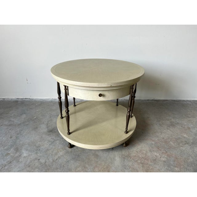 Mastercraft Hollywood Regency Wood and Brass Round Side Table For Sale - Image 11 of 12