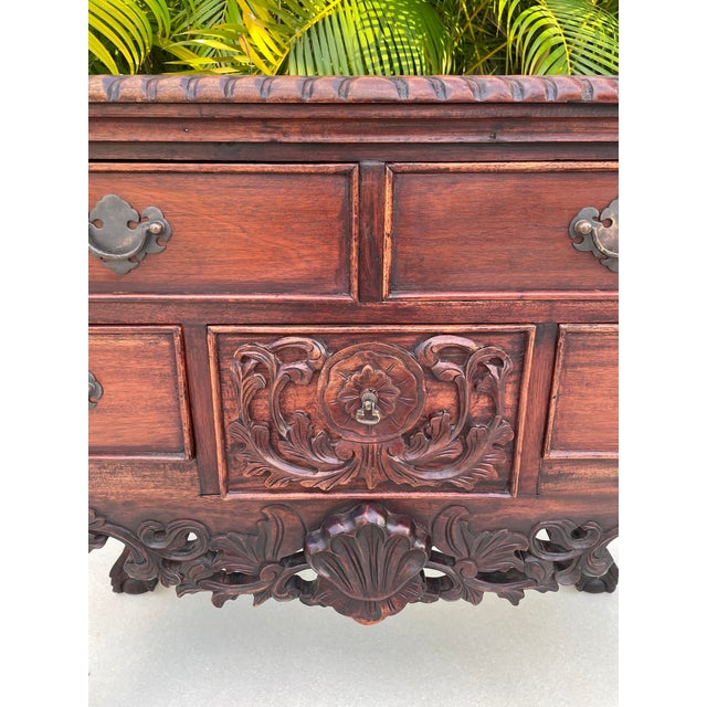 Vintage From 1960's Carved Mahogany Chippendale Side Entrance Server Table For Sale - Image 9 of 9