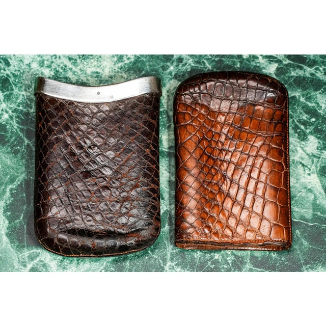 Brown Refined English Antique Leather Sterling Silver Luxury Cigar Case For Sale - Image 8 of 9