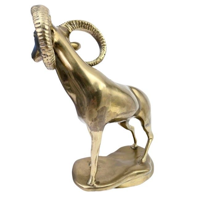 Mid-Century Modern 1970s Vintage Brass Ram on Base For Sale - Image 3 of 10