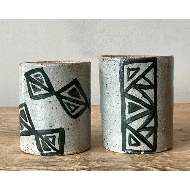 Late 20th Century Vintage Boho Shapes Studio Pottery Cups - Set of 2 For Sale - Image 5 of 8