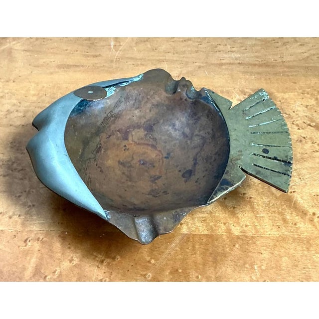 Metal Vintage Mixed Metal Fish Ashtray For Sale - Image 7 of 12