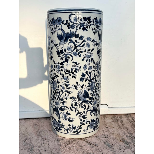Late 20th Century Late 20th Century Blue & White Porcelain Umbrella Stand For Sale - Image 5 of 7