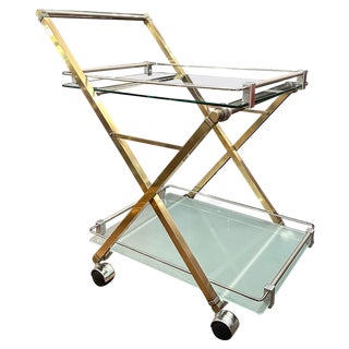 Brass, Glass and Chrome Bar Cart attributed to Peter Ghyczy, 1970s For Sale