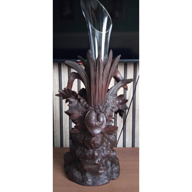 Wood Large Black Forest Vase Holder with Antique Glass, 1890s For Sale - Image 7 of 10
