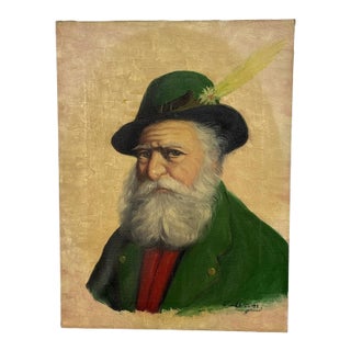 Vintage Traditional Bavarian Gentleman Oil on Canvas Painting by David Pelbam For Sale