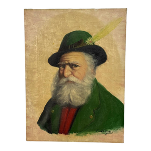 Vintage Traditional Bavarian Gentleman Oil on Canvas Painting by David Pelbam