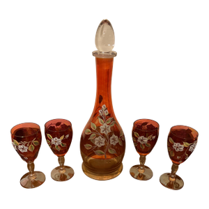 Enameled Italian Wine Beverage Set Features Applied Flowers - Set of 5