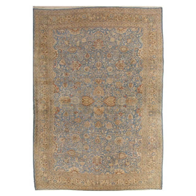 Antique Persian Mashad Carpet, Handmade Oriental Rug, Soft, Taupe, Lt Blue Beige For Sale - Image 18 of 18