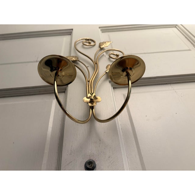 English Brass Plated Scrolled Metal Wall Hanging Candle Sconce, Candelabra, Candle Holder For Sale - Image 3 of 11