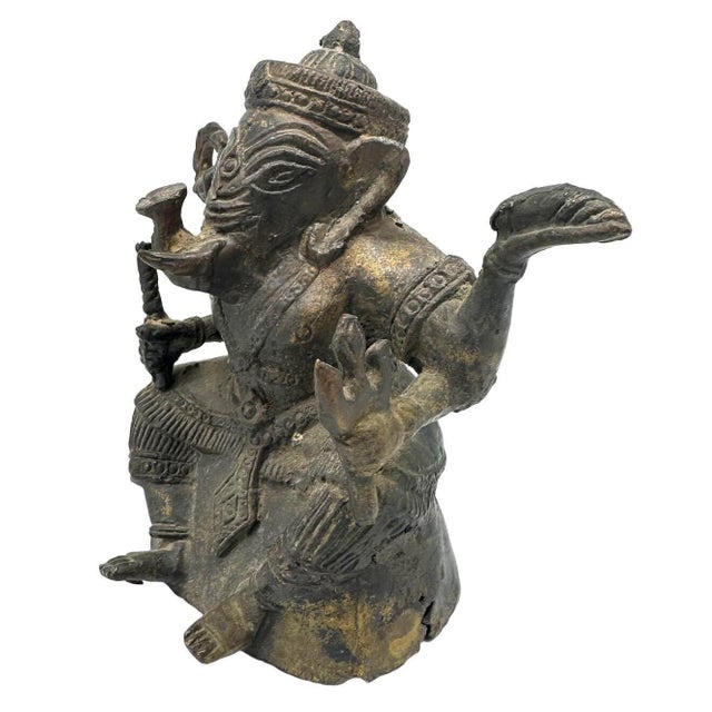 Antique Bronze Ganesha Seated Meditation 4 Hands Hindu Ganapati Sculpture of Ganesha, also known as Ganapati, is a revered...