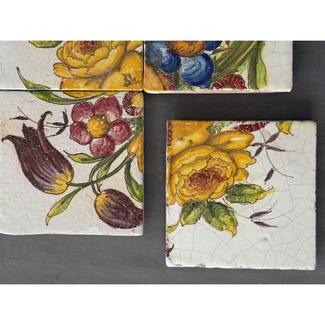 Tile Mosaic with Floral Motif from Cerámica Sevilla, 1950s, Set of 4 For Sale - Image 3 of 7