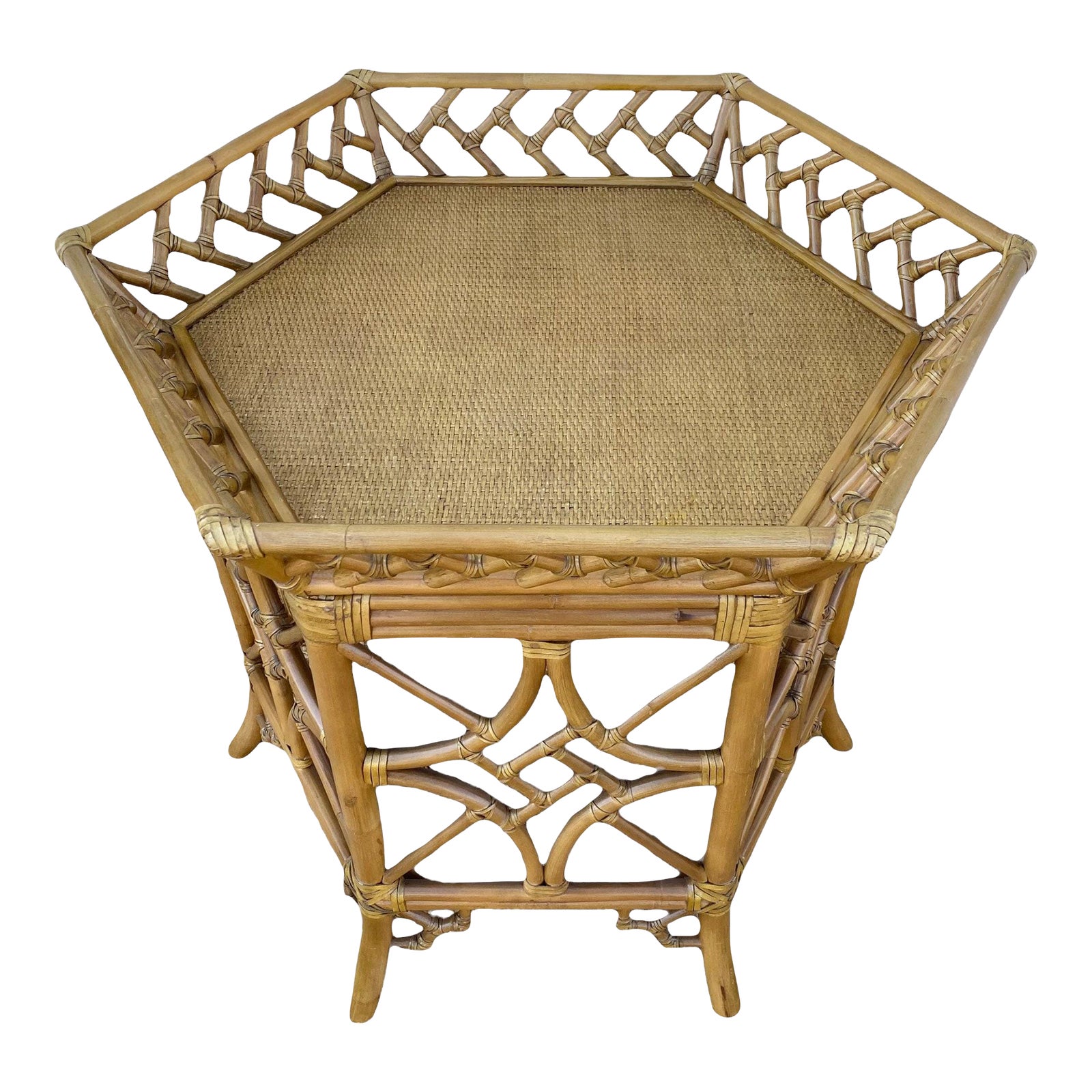 Rattan End Table with Fretwork & Wicker Chairish